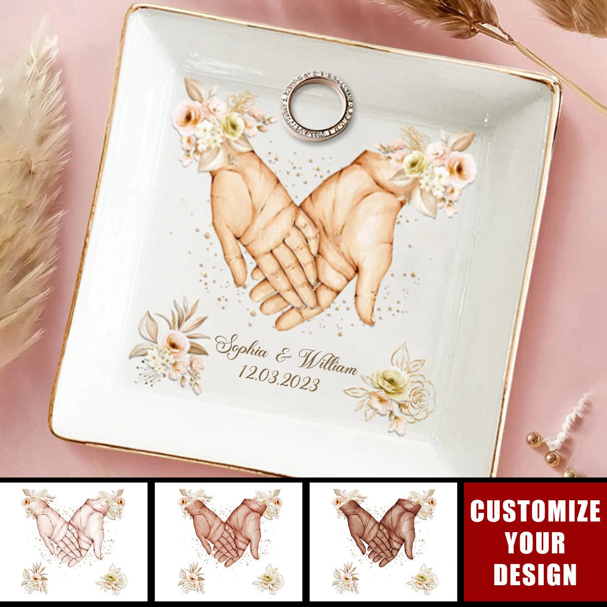 Hand In Hand - Personalized Couple Couple Jewelry Dish