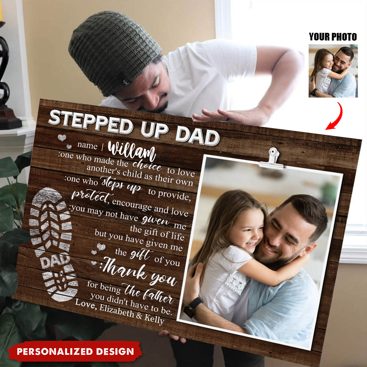 Custom Photo Stepped Up Dad - Personalized Poster/Canvas - Father's Day Gift