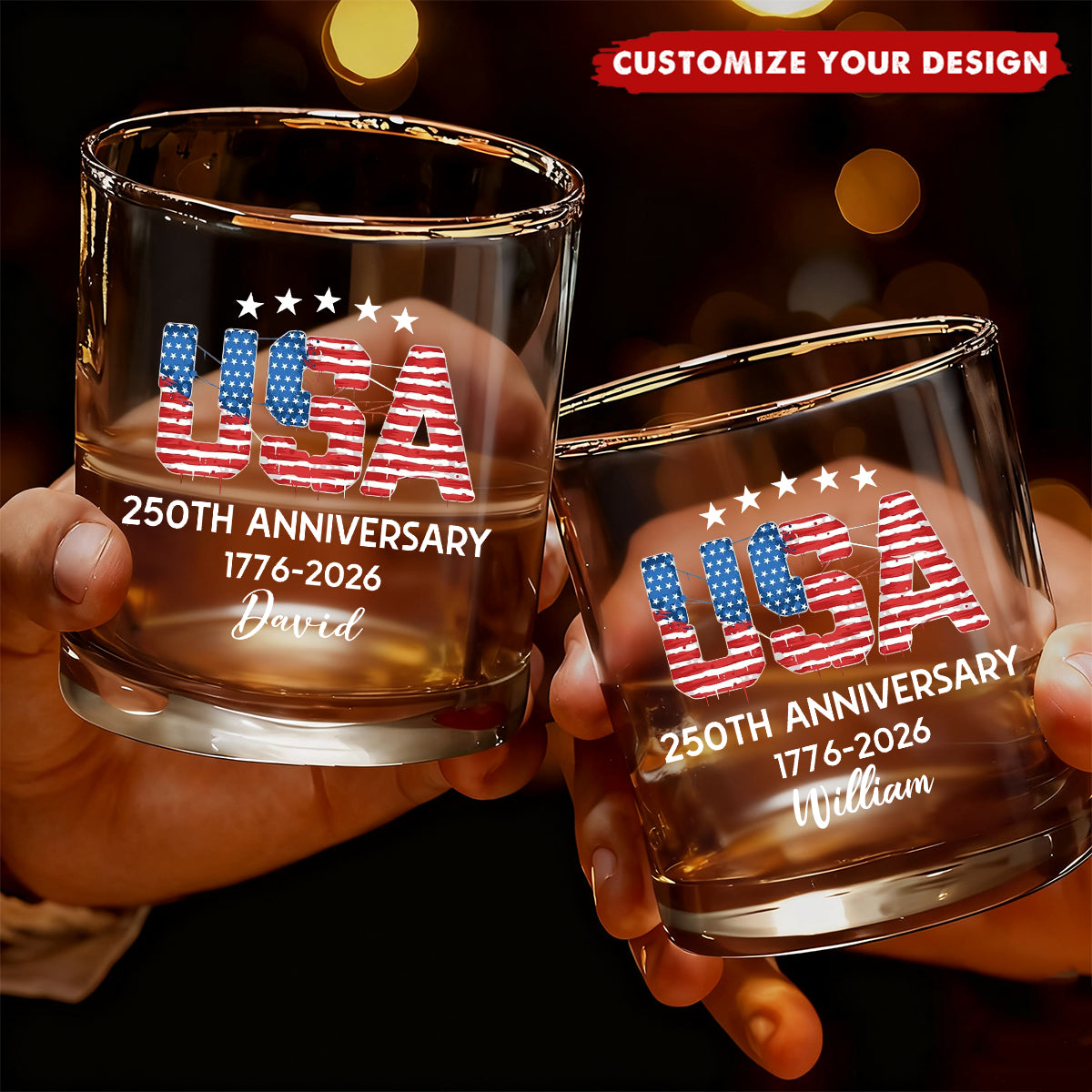 Personalized USA 250th Anniversary Whiskey Glass