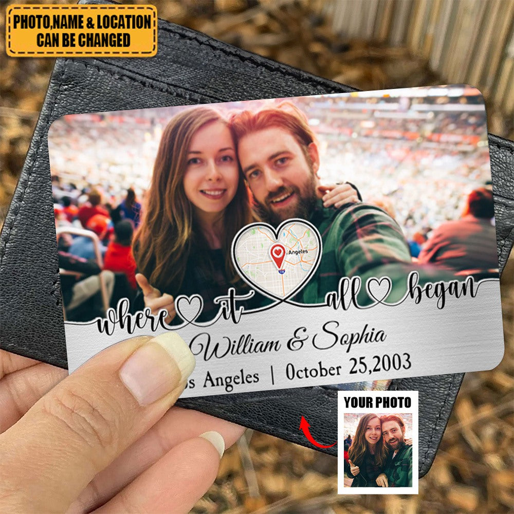 Where It All Began Location Map - Personalized Aluminum Photo Wallet Card