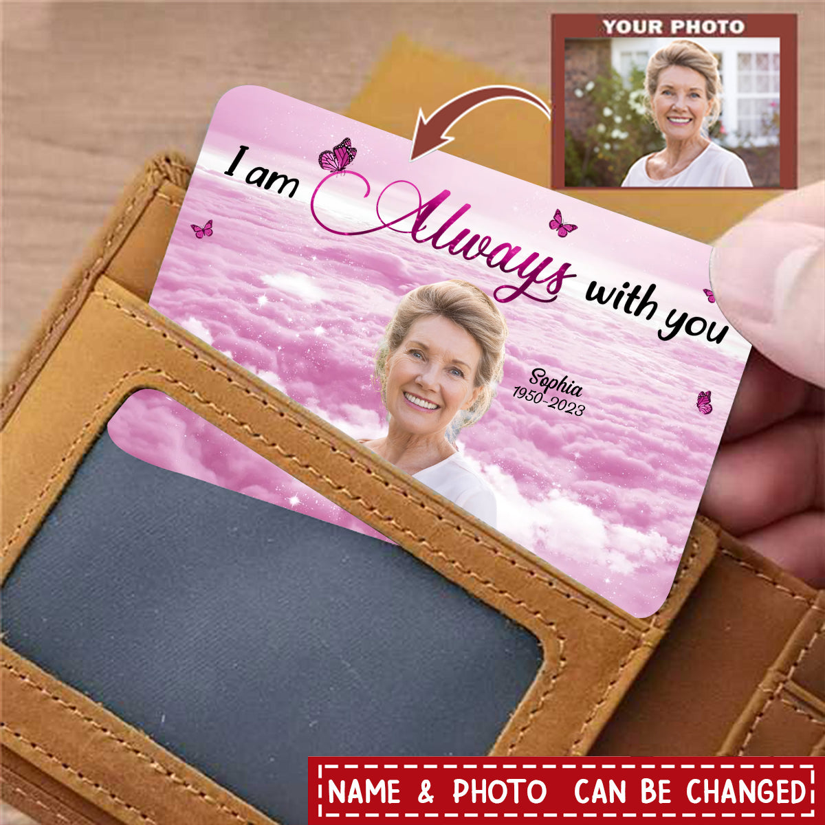 Always With You Sky - Personalized Memorial Metal Wallet Card
