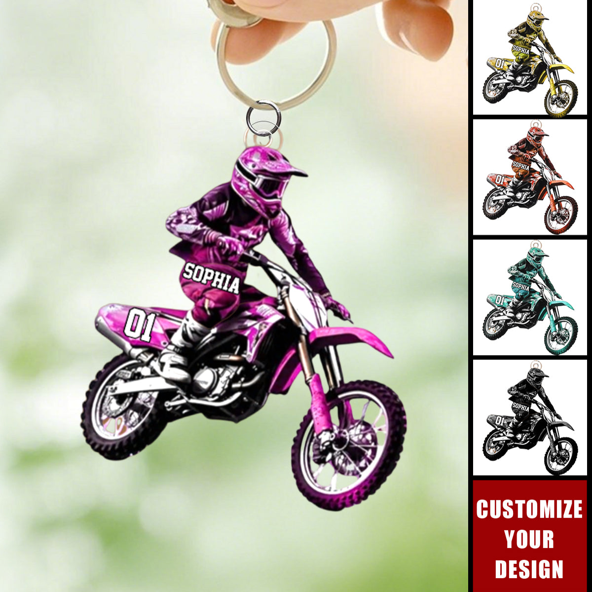 Personalized Motocross Dirt Bike Keychain - Gift for Woman Biker Racer Motocross Racing