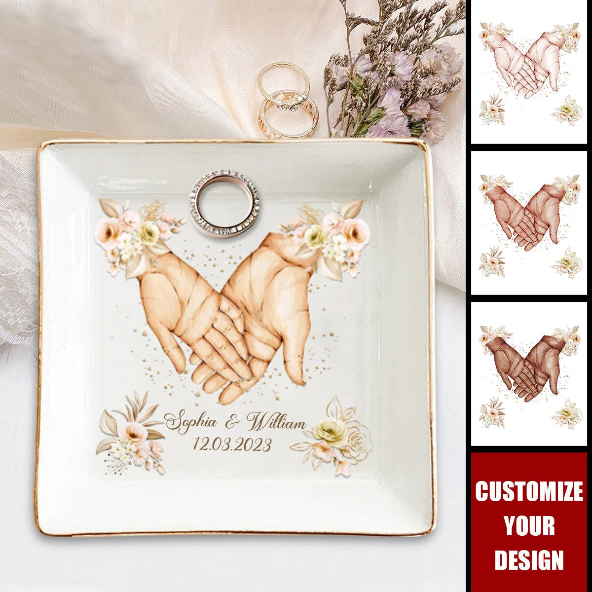 Hand In Hand - Personalized Couple Couple Jewelry Dish