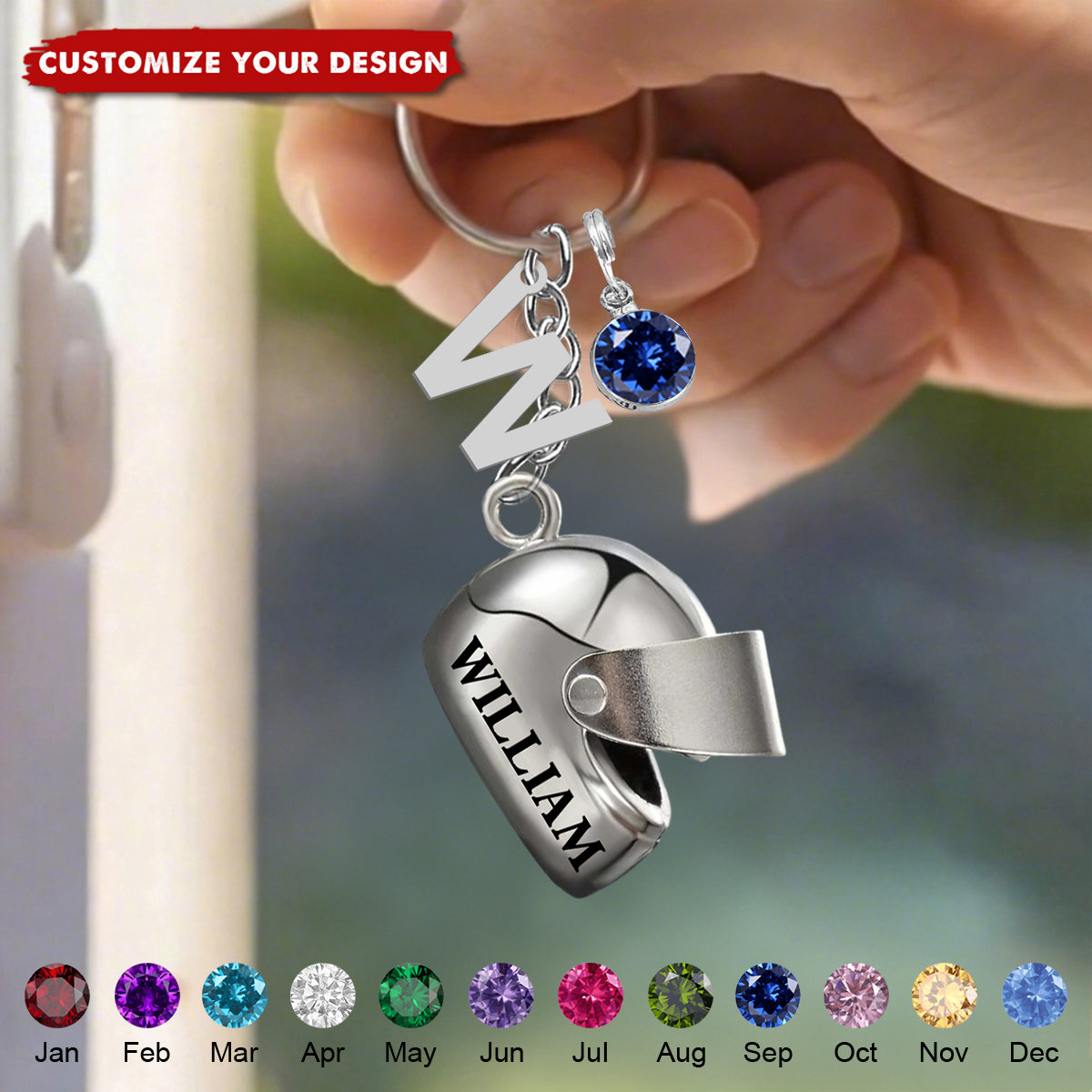 Personalised Motorbiker Birthstone Keychain - Adventure Gift