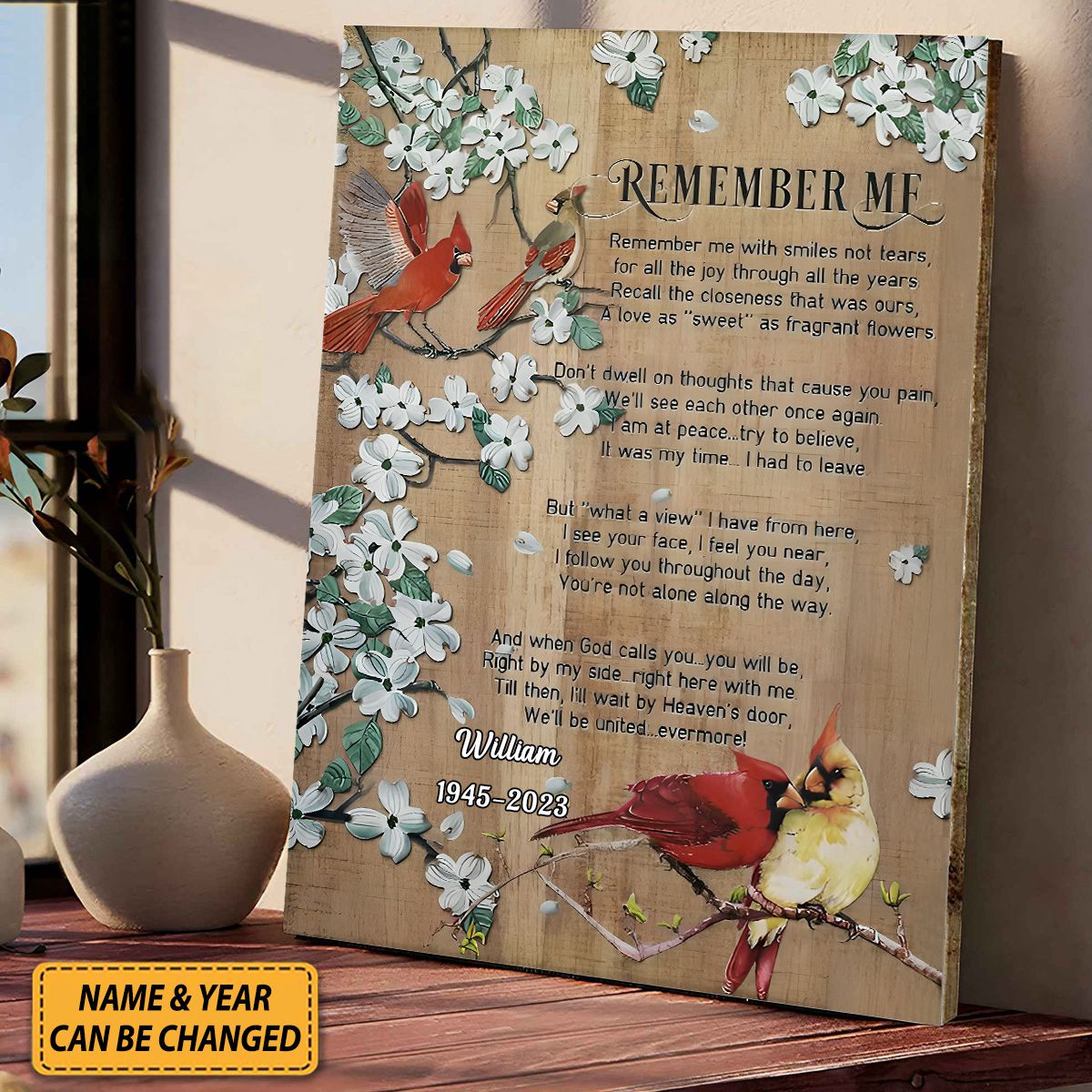 Cardinal Remember Me With Smiles Not Tears For All The Joy Portrait Personalized Canvas