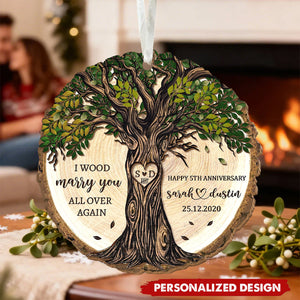 Personalized 5th Anniversary Wooden Ornament, Gift For Couples