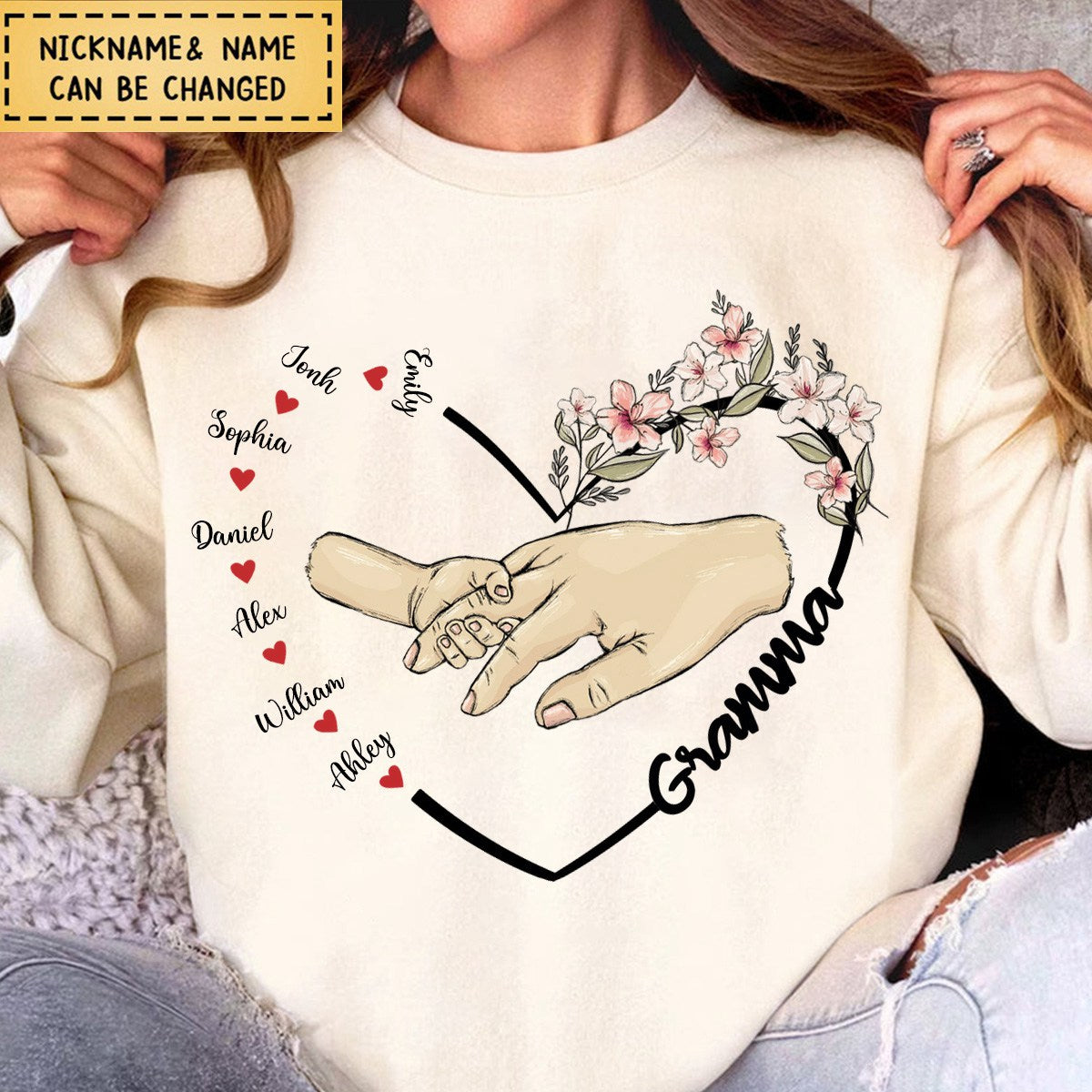 Grandma Floral Heart Kids - Personalized Sweatshirt