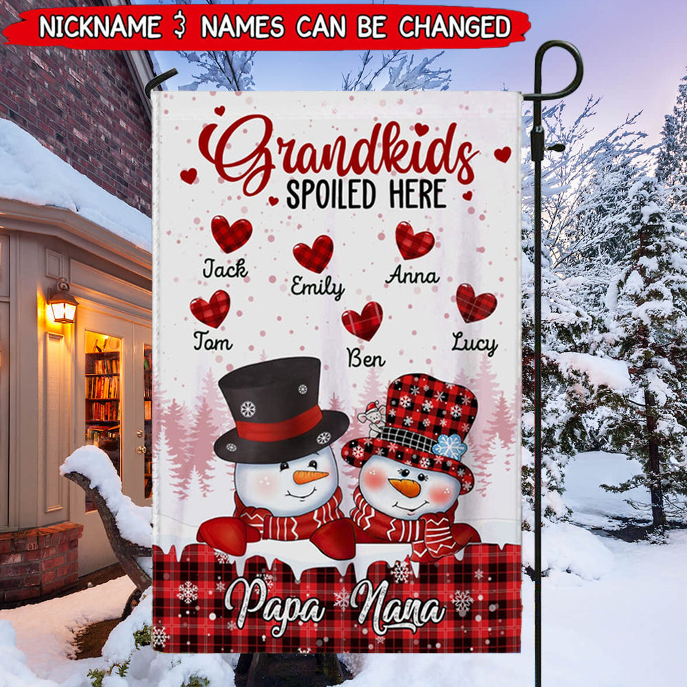 Red Snowman Nana Papa House, Grandkids Spoiled Here Personalized Flag