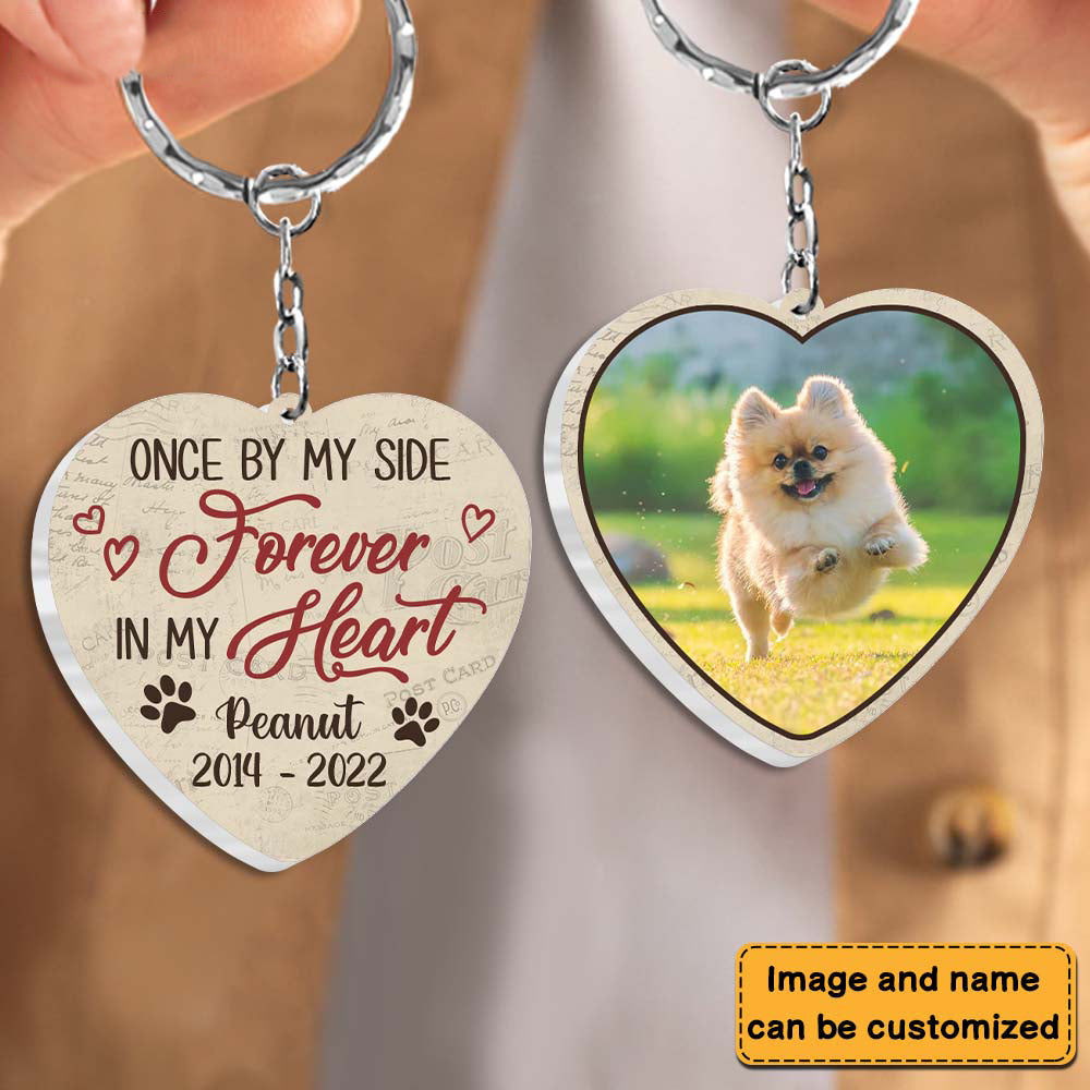 Dog Photo Memorial Gift For Loss of Dog Once By My Side Forever In My Heart Acrylic Keychain
