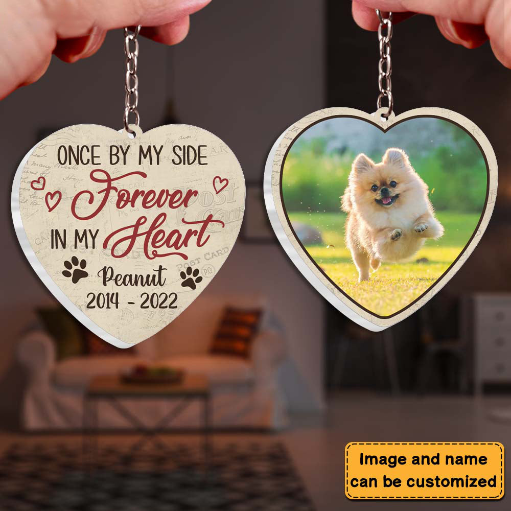 Dog Photo Memorial Gift For Loss of Dog Once By My Side Forever In My Heart Acrylic Keychain
