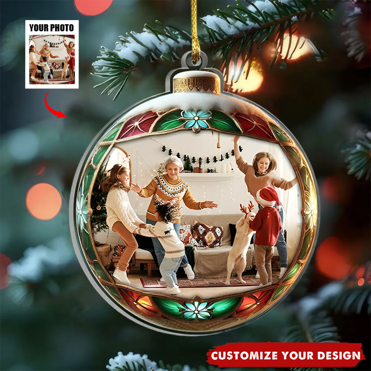 Custom Family Photo Christmas Ball Ornament - Personalized Ornament