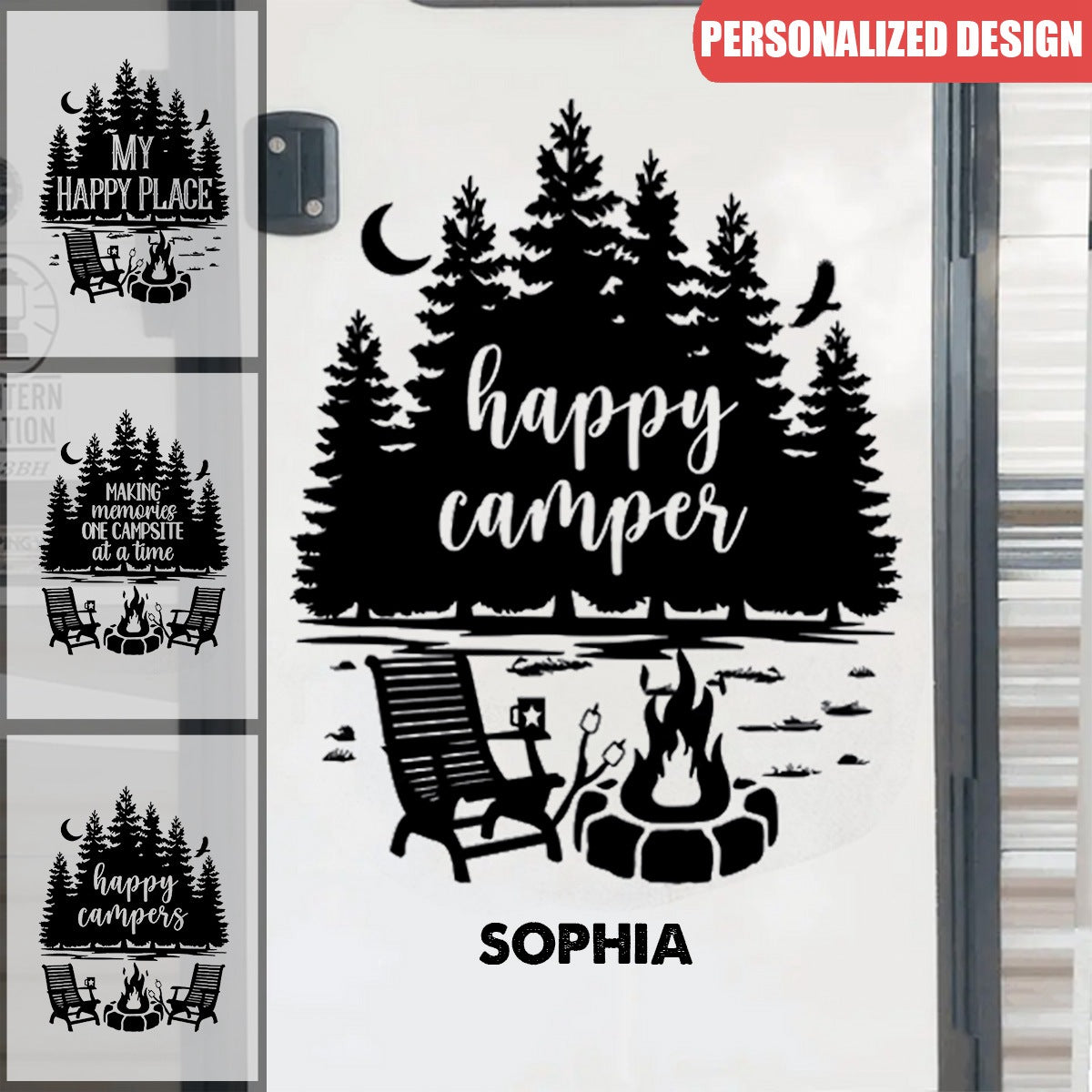Our Happy Place - Camping Personalized Custom Decal - Gift For Camping Lovers