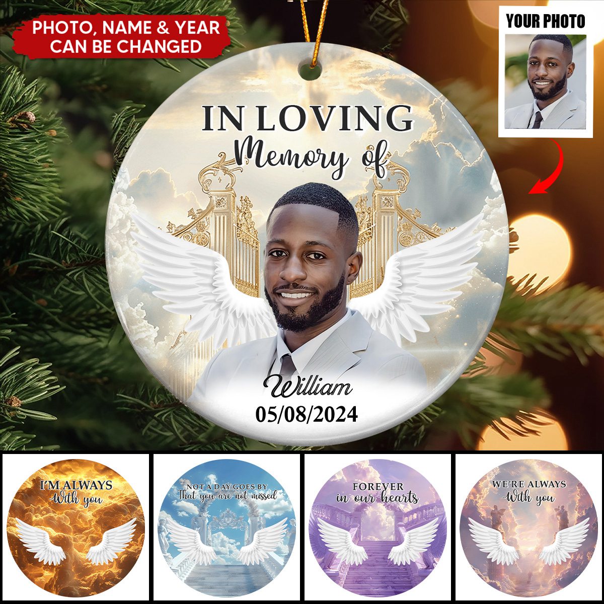 In Loving Memory Of Loved Ones In Heaven - Personalized Ceramic Photo Ornament