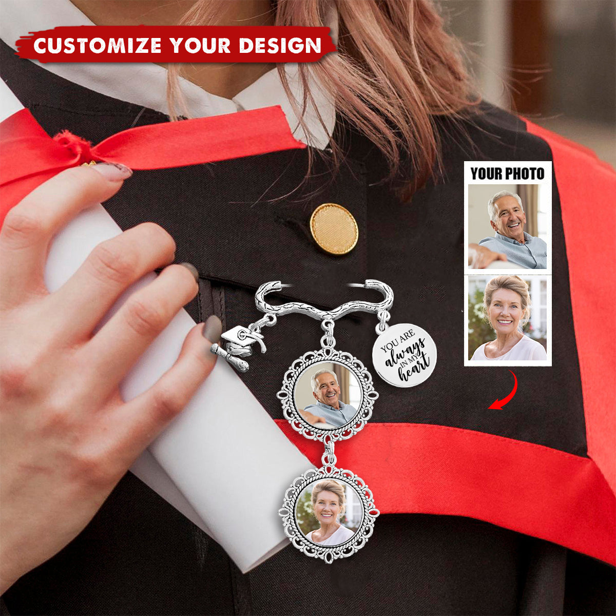 Custom Photo Graduation Walking Beside You Memorial - Personalized Graduation Tassel Pin