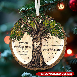 Personalized 5th Anniversary Wooden Ornament, Gift For Couples