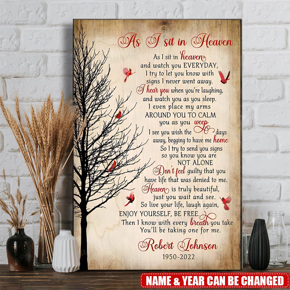 Personalized Red Cardinal As I Sit In Heaven Memorial Gifts Canvas