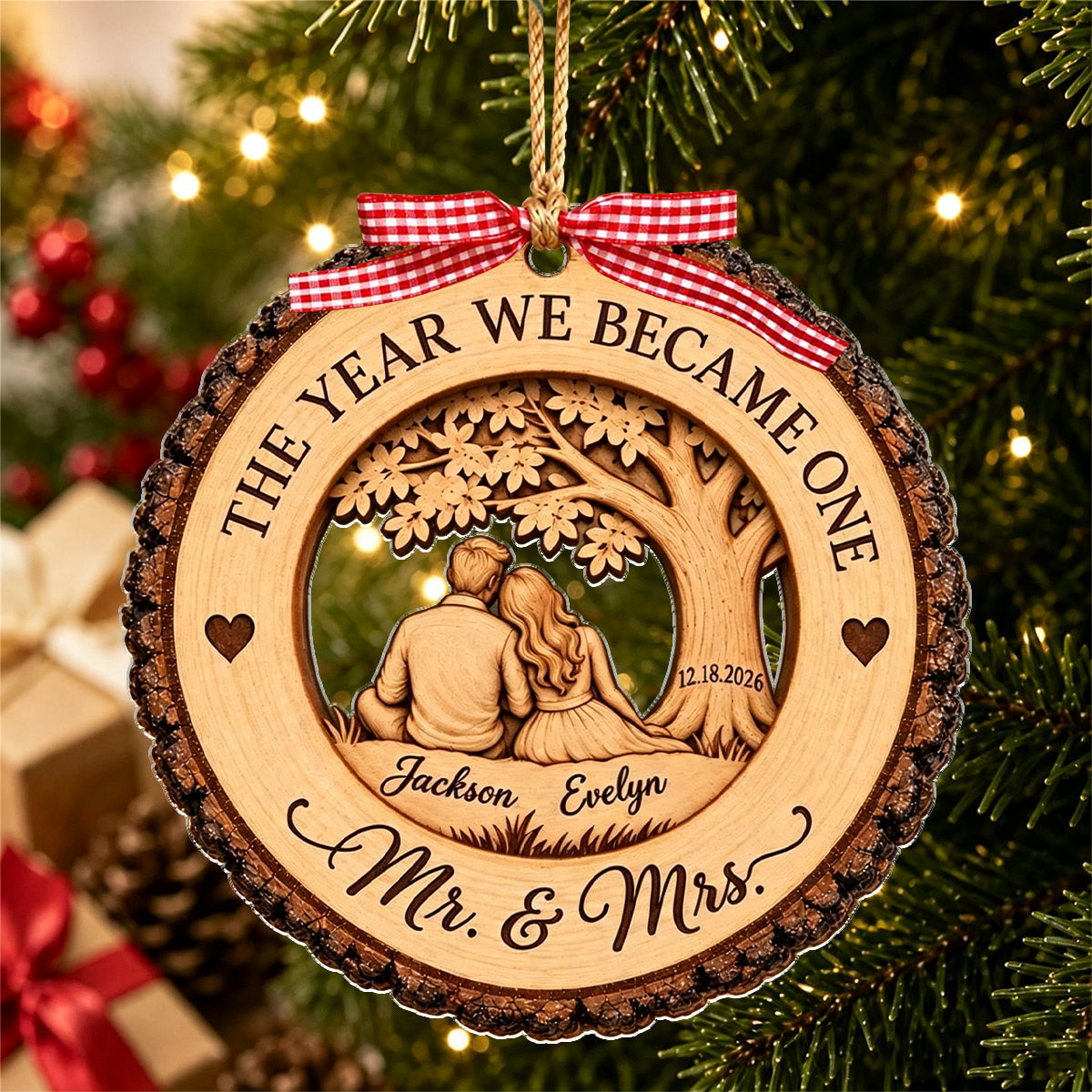 Personalized First Christmas Married Ornament, Newlyweds Gift For Couple