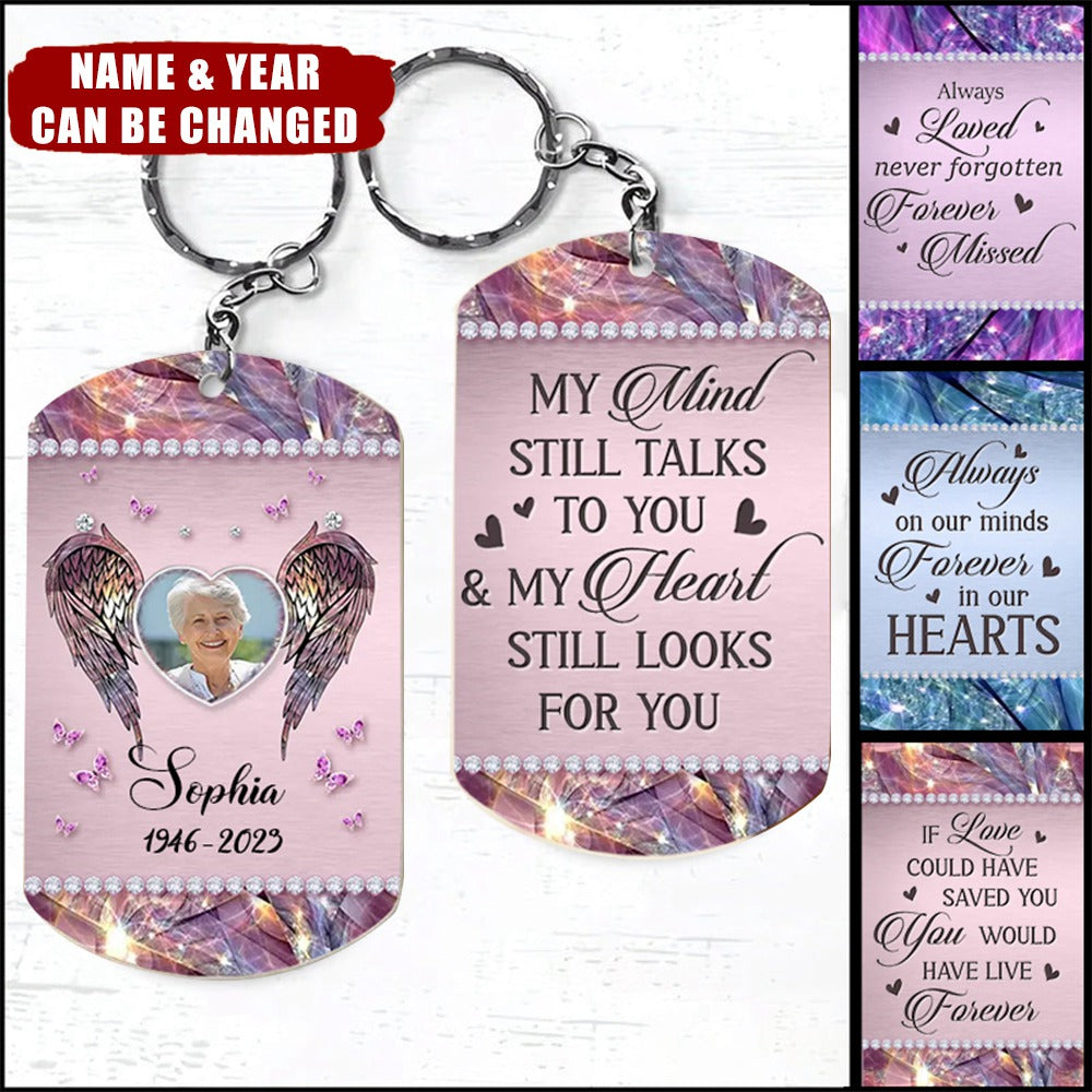 Personalized Always On Our Minds Forever In Our Hearts Custom Photo Keychain