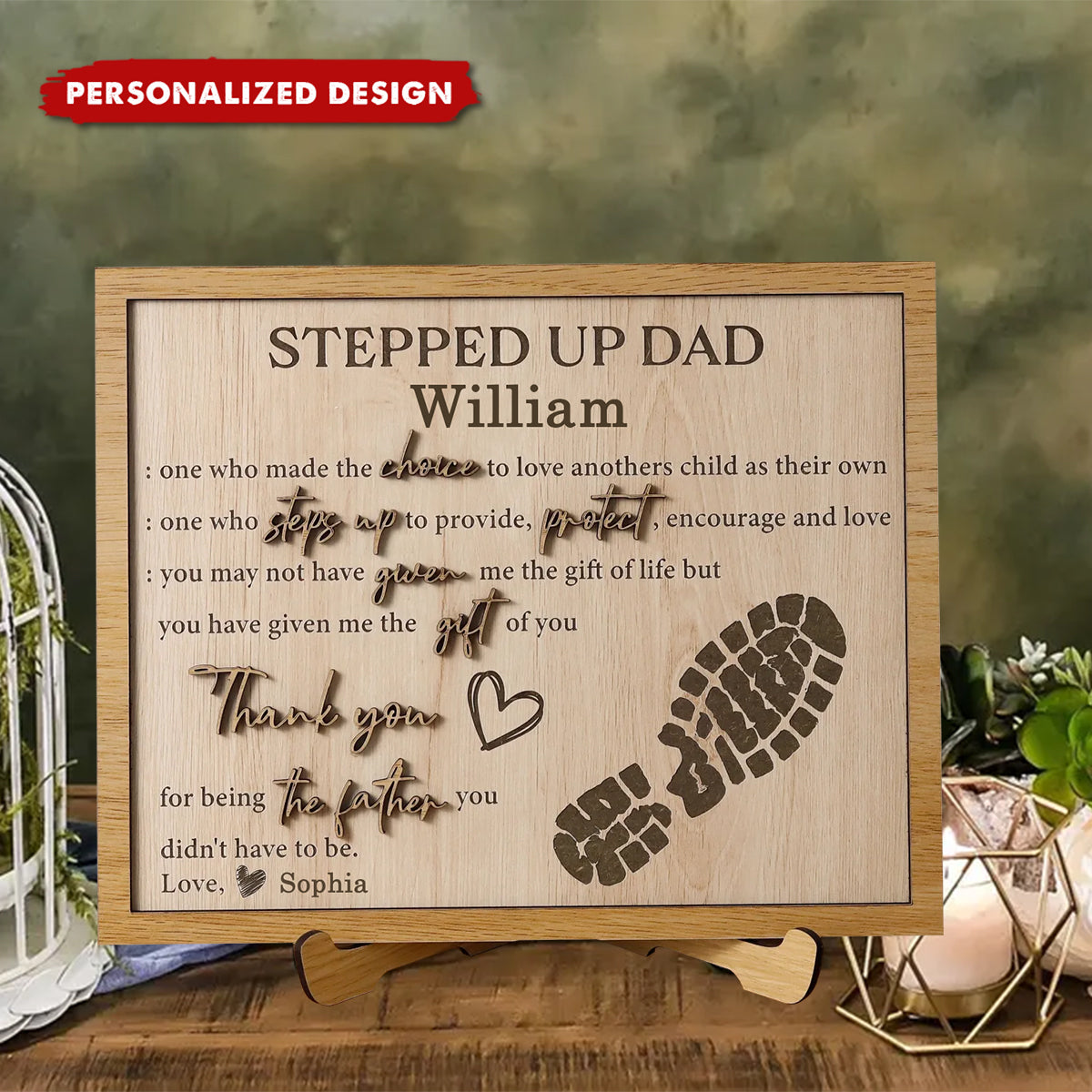 Personalized 3D Wood Sign, Father's Day Stepped Up Dad Gift