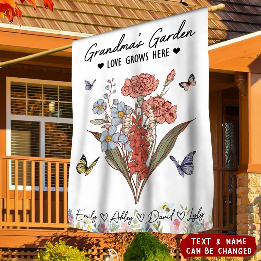 Nana's Garden Custom Flower Bouquet Personalized Garden Flag