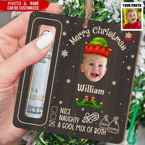 Merry Christmas Naughty - Personalized Wooden Ornament, Money Holder