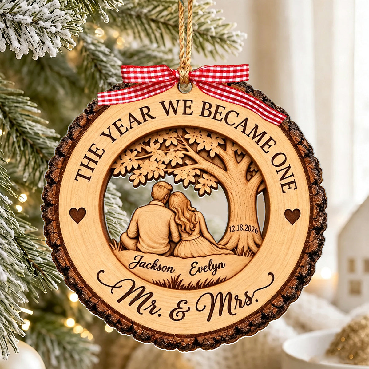 Personalized First Christmas Married Ornament, Newlyweds Gift For Couple