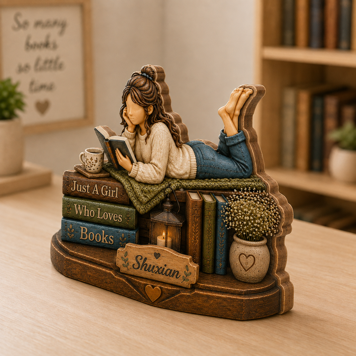 Custom Book Lover Wooden Block, Just a Girl Who Loves Books Sign