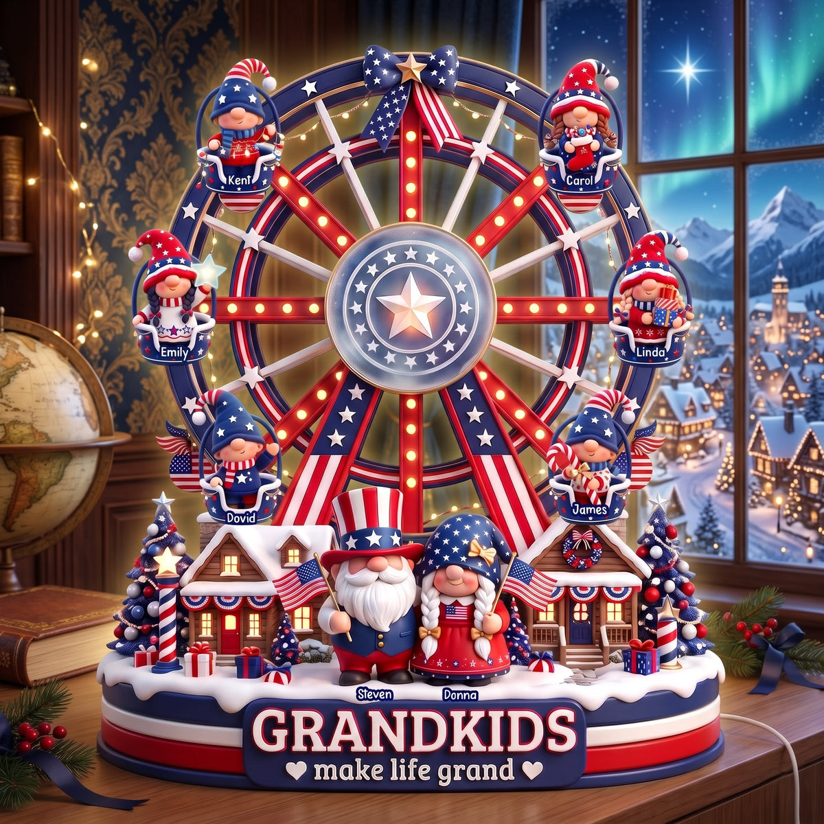 USA Grandkids Ferris Wheel Acrylic Light Box - Personalized Gifts For Christmas