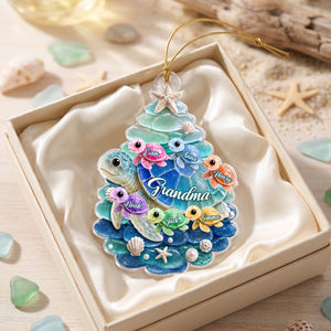 Turtle Grandma Grandkids - Personalized Family Christmas Tree Ornament