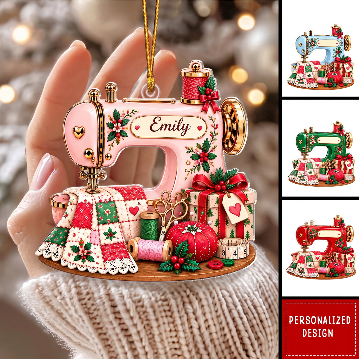 Personalized Sewing Machine Christmas Ornament, Custom Name Seamstress Ornament