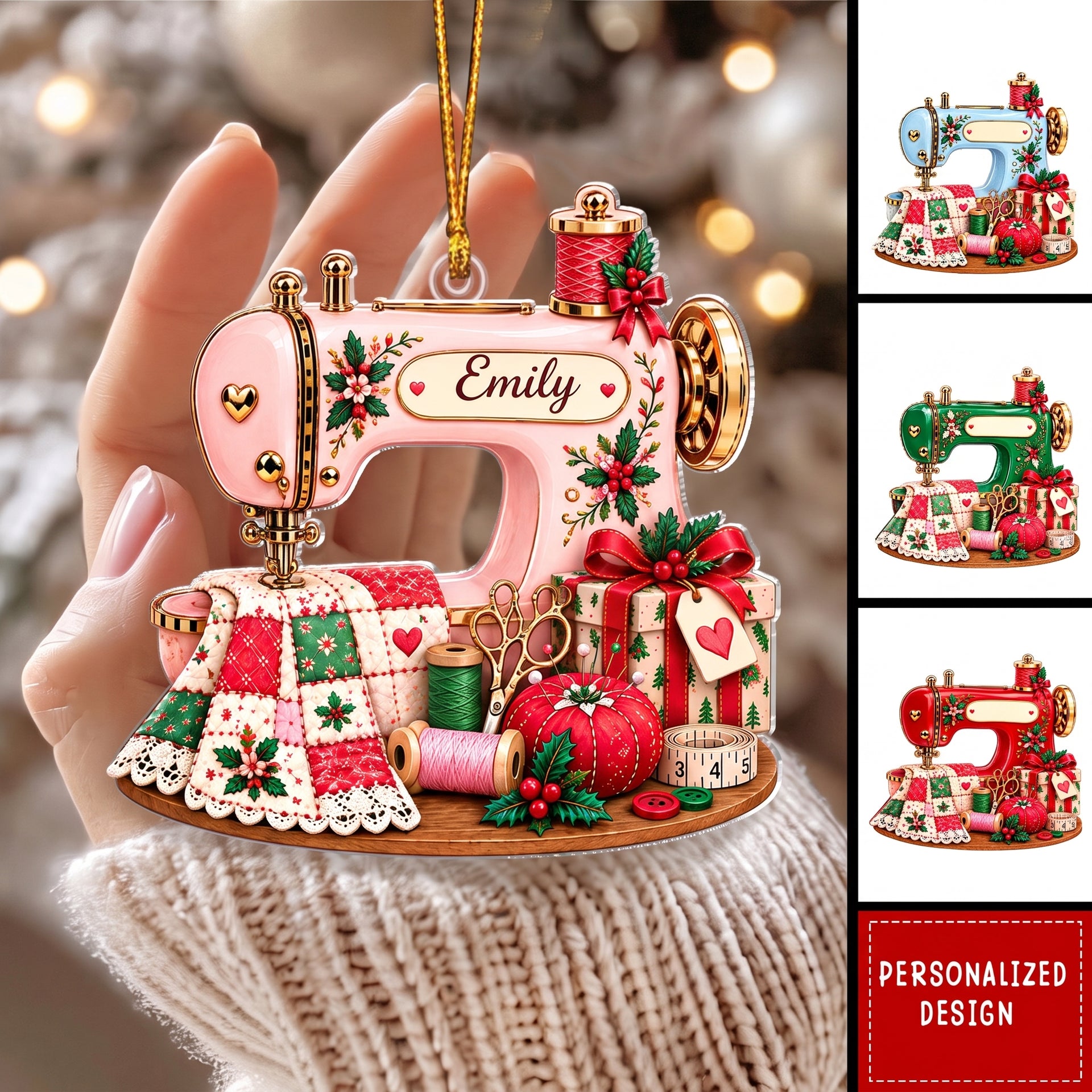 Personalized Sewing Machine Christmas Ornament, Custom Name Seamstress Ornament
