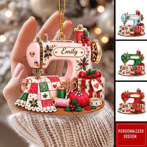Personalized Sewing Machine Christmas Ornament, Custom Name Seamstress Ornament