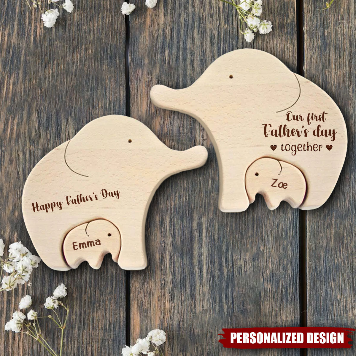 Personalized Wooden Elephant Family Puzzle, Father's Day Gift