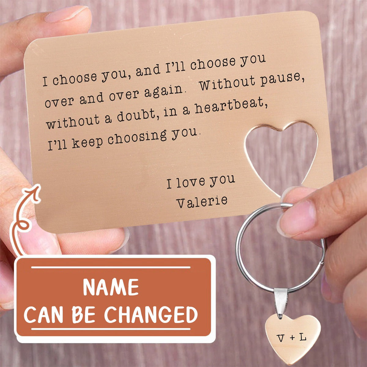 Personalized Wallet Card And Heart Keychain Set - Couple Gift