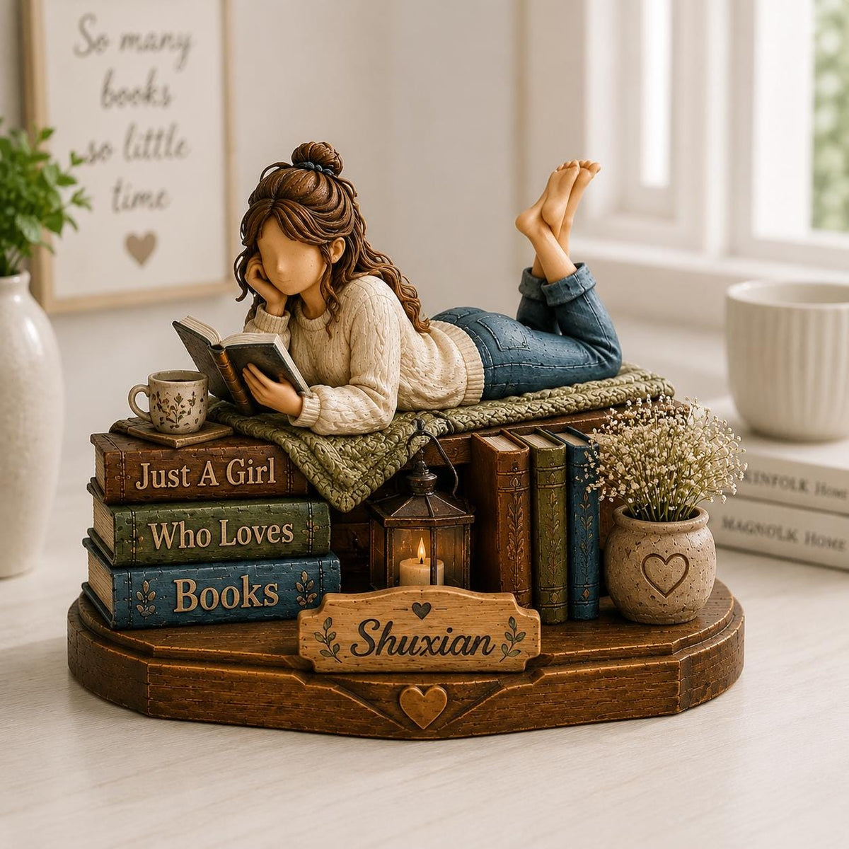 Custom Book Lover Wooden Block, Just a Girl Who Loves Books Sign