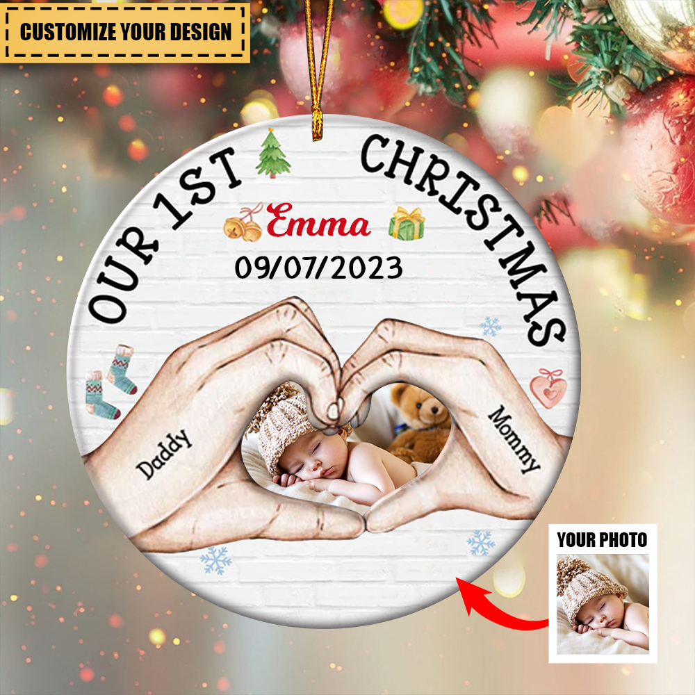 Baby's First Christmas Personalized Circle Ornament-Upload Photo