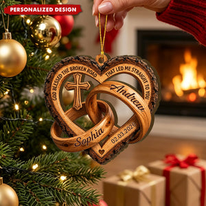 God Blessed The Broken Road Personalized Ornament - Custom Anniversary Keepsake Ornament for Husband Wife