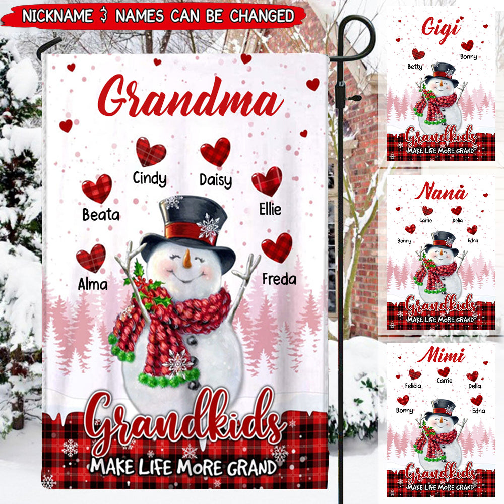 Red Snowman Grandma Sweet Heart Kids Make Life More Grand Personalized Flag