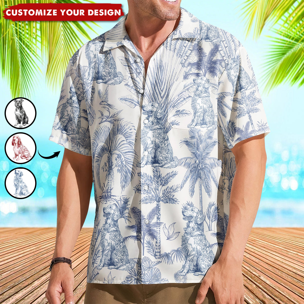 Dog Lovers Toile De Jouy Style Custom Dog Breeds - Personalized Hawaiian Shirt