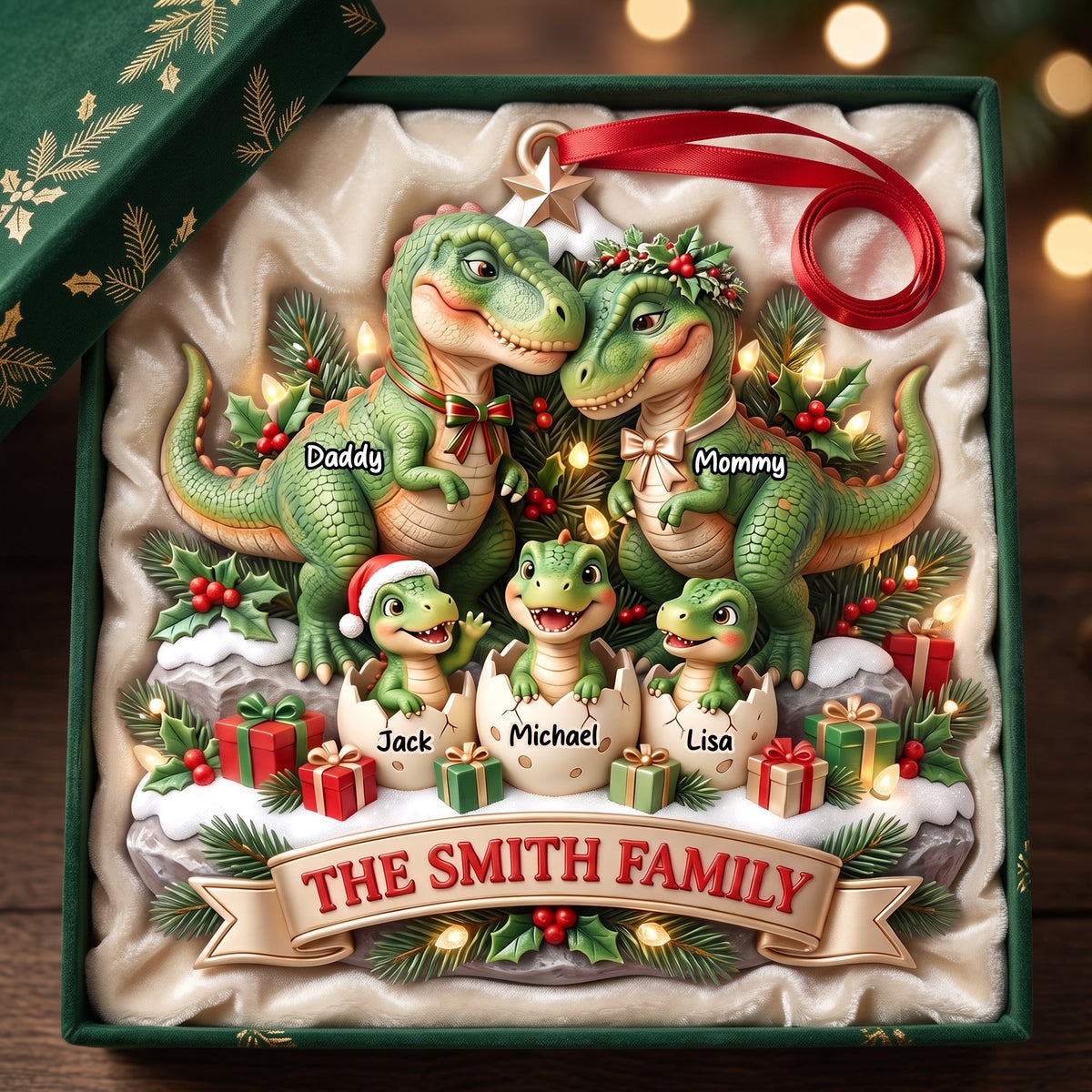 Dinosaur Family Ornament - Personalized Christmas Gifts For Family