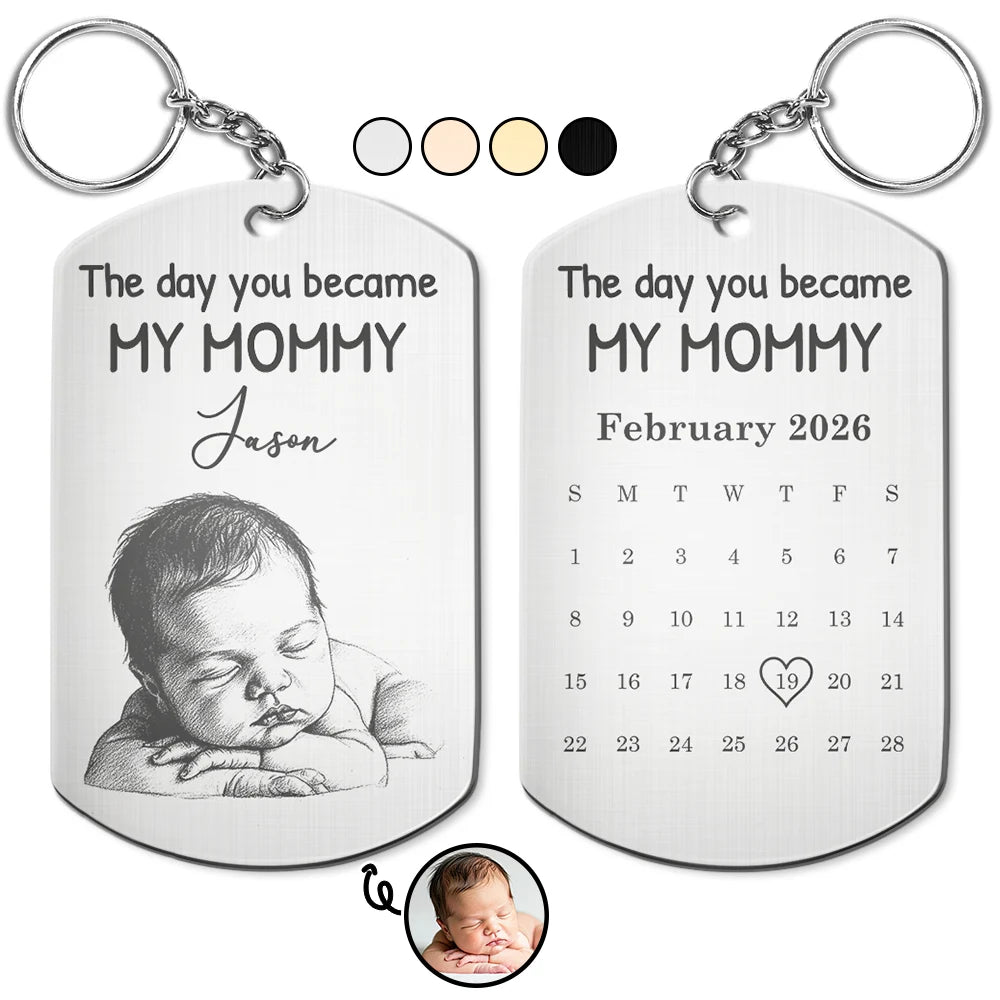 Custom Photo Calendar The Day You Became My Mom - Personalized Aluminum Keychain