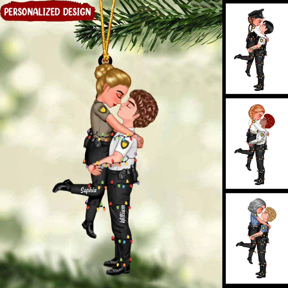 Personalized Couple Portrait, Firefighter, Nurse, Police Officer, Teacher, Gifts by Occupation Christmas Tree Acrylic Ornament
