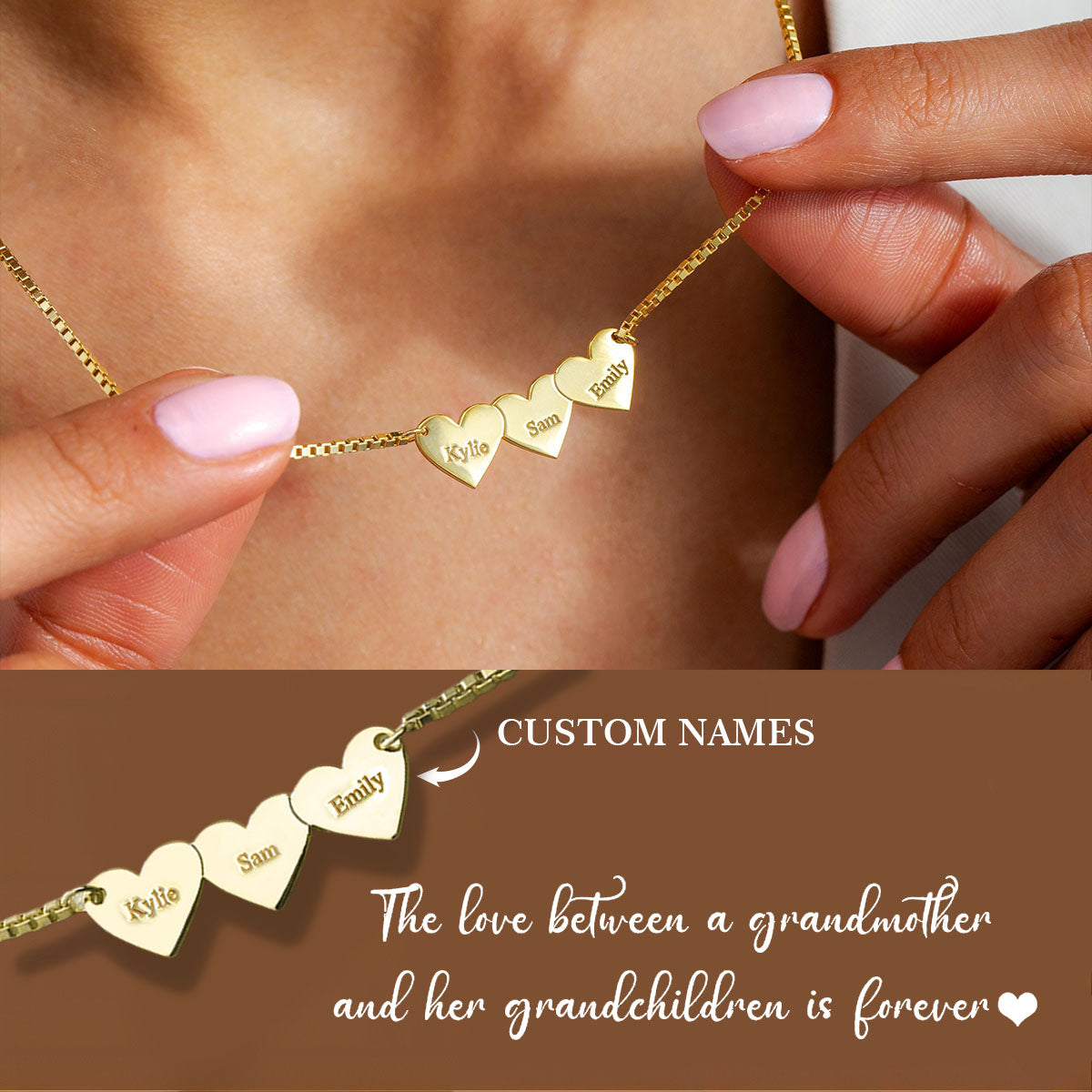 Personalized Heart-Shaped Name Necklace - For Mom Grandma