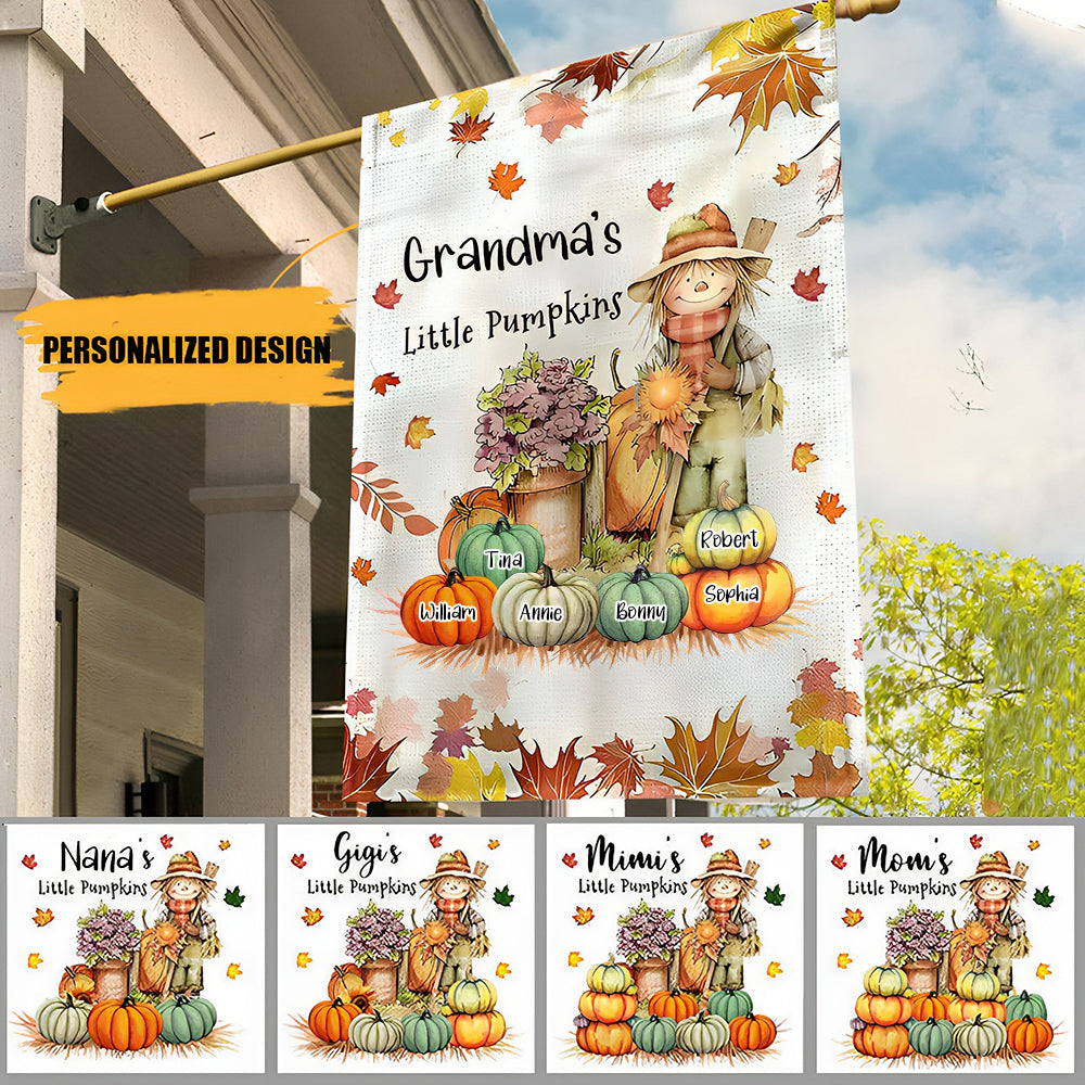 Fall Season Nana's Little Pumpkins Scarecrow Grandma Personalized Flag