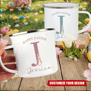 Personalised Easter Enamel Mug With Initial & Name