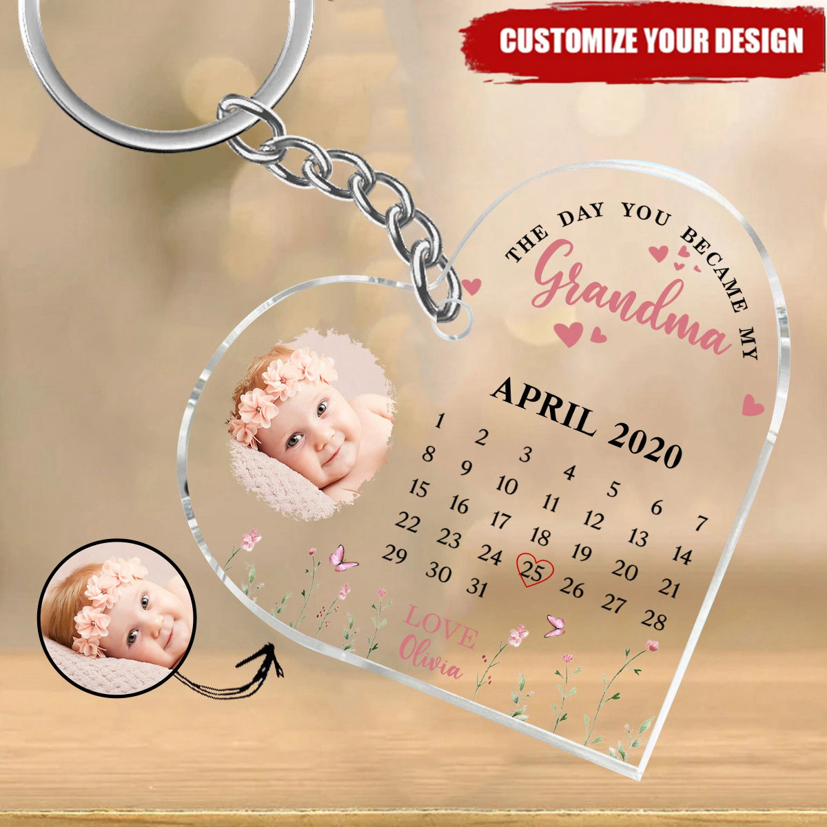 The Day You Became My Mommy Heart-shaped Personalized Acrylic Keychain