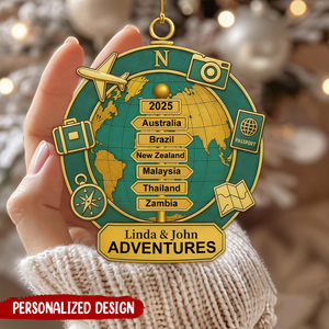 Personalized Travel Destination Ornament, Adventure Gift For Couple