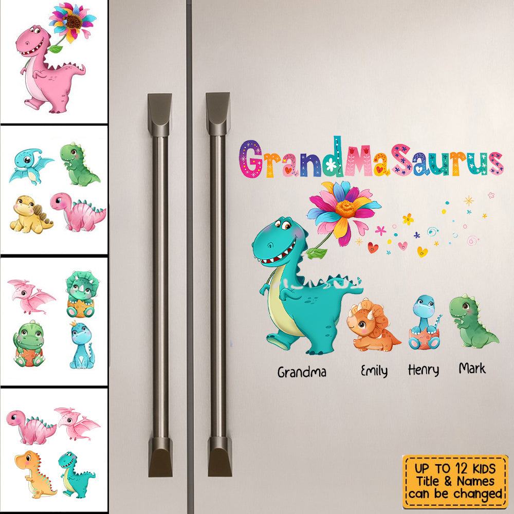 Personalized Grandmasaurus Colorful Flower Sticker