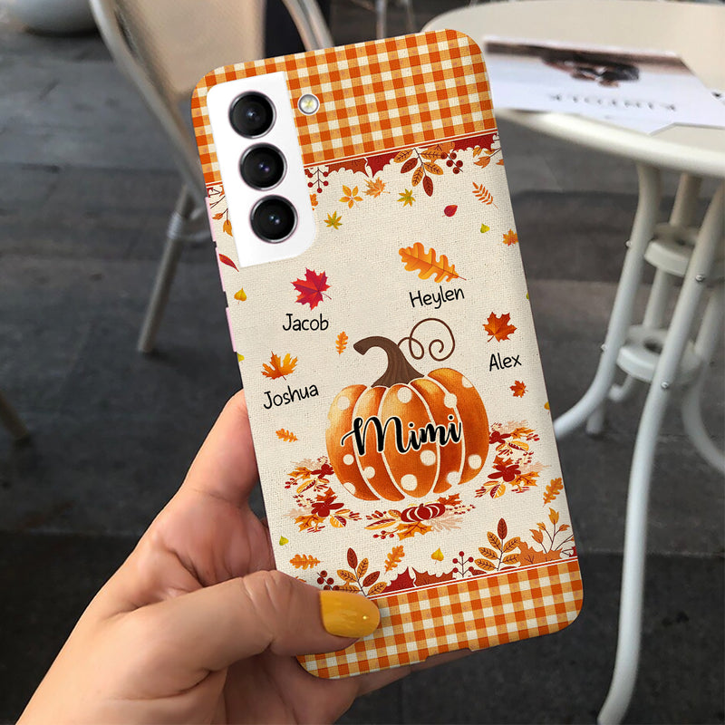 Autumn Fall Season Pumpkin Grandma Mom Leaves Kids Personalized Phone Case