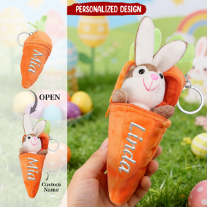 Personalized Plush Carrot Keychain Within Bunny Rabbit